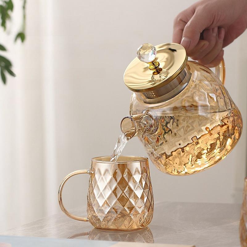 New Champagne Color Glass Cool Kettle Stainless Steel Lid High Borosilicate Glass Juice Pot Large Capacity Household Lanling Pot