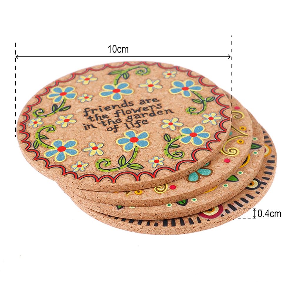 

4 шт./комплект, напечатанная пробковая подставка под чашку, круглая подставка под кружку для чая, кофе, подставка для напитков, натуральный деревянный коврик для стола, кухонная посуда, подставка для столовых приборов 10cm