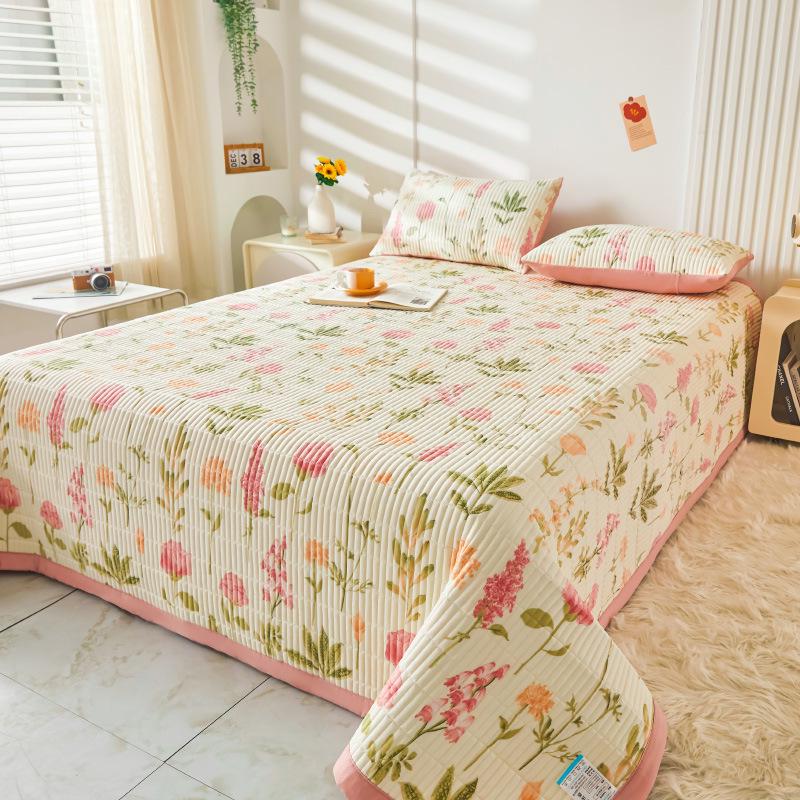 Class A Washable Cotton Linen Bedspread & Skirt Set - Quilted, Thickened, Machine Washable, 3-Piece