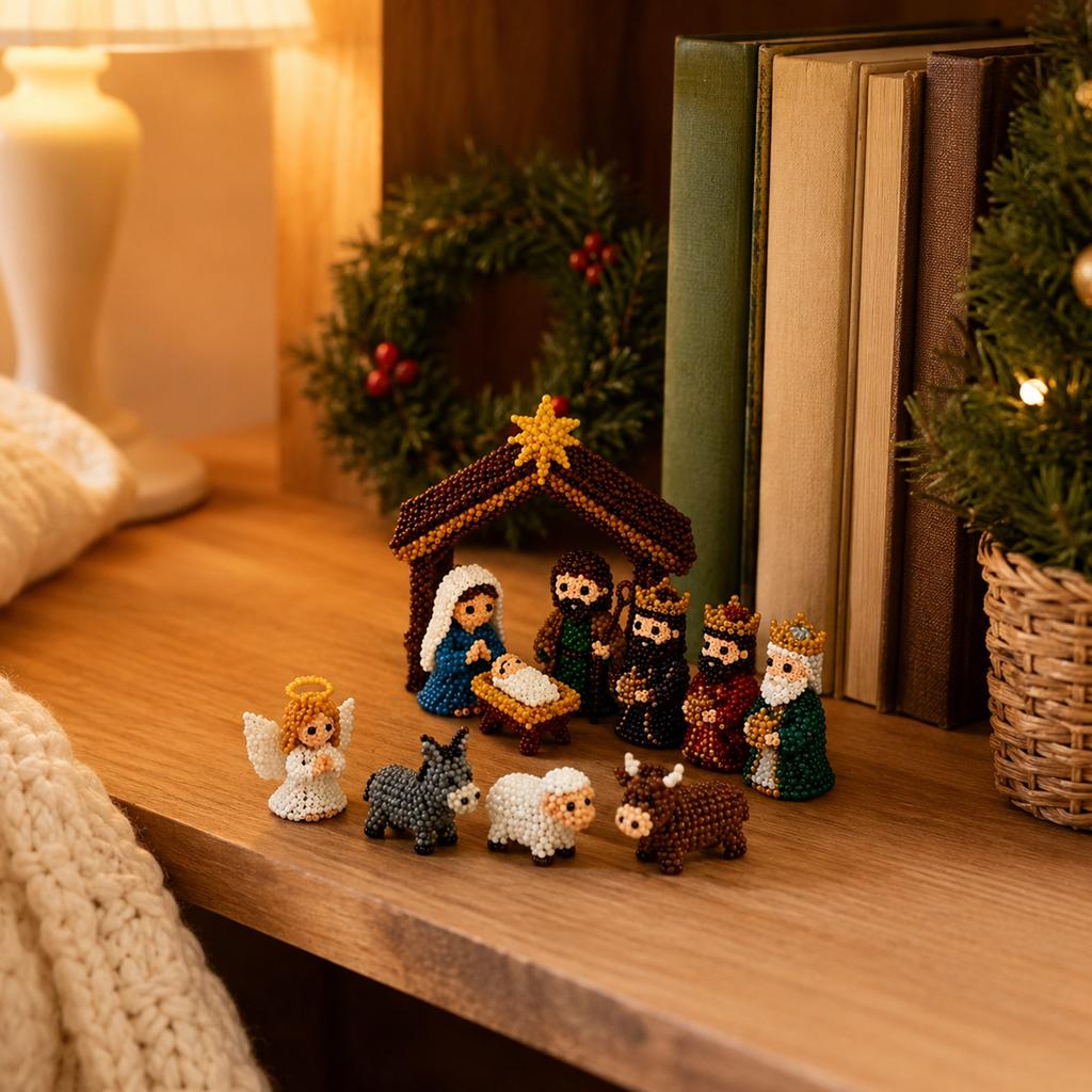 Nativity Scene Bead Craft Kit DIY Beaded Figurines Set for Holiday Decorations and Handcraft Activities for Family Use