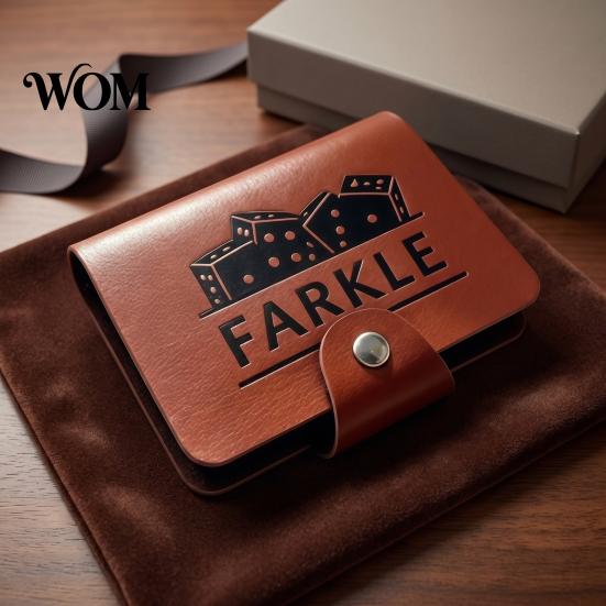 Dice Game Kit Farkle Board Game, with Faux Leather Case, 6 Dices, Wooden Family Night Scoreboard, Portable Tabletop for Travel Party Lightweight
