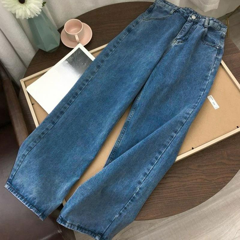 Straight High-waisted Jeans Female Students Loose Retro Wide-leg Mopping Pants Trend