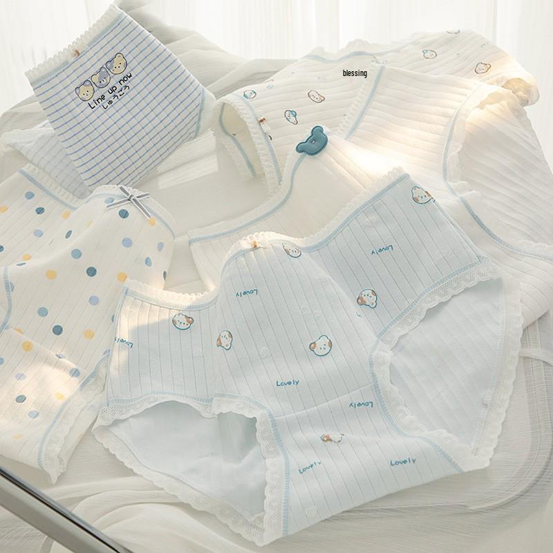 Ladies' Breathable Cartoon Cotton Underwear - Comfortable Antibacterial Waistband Triangle Pants