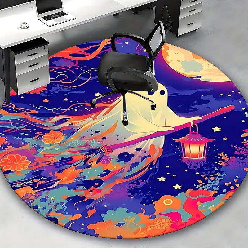 1pc Ghost with Lantern Round Carpet Anime Design, Office Chair Mat, Non Slip Rug, Festival Gift, Decor, Home Office, Living Room, Bedroom