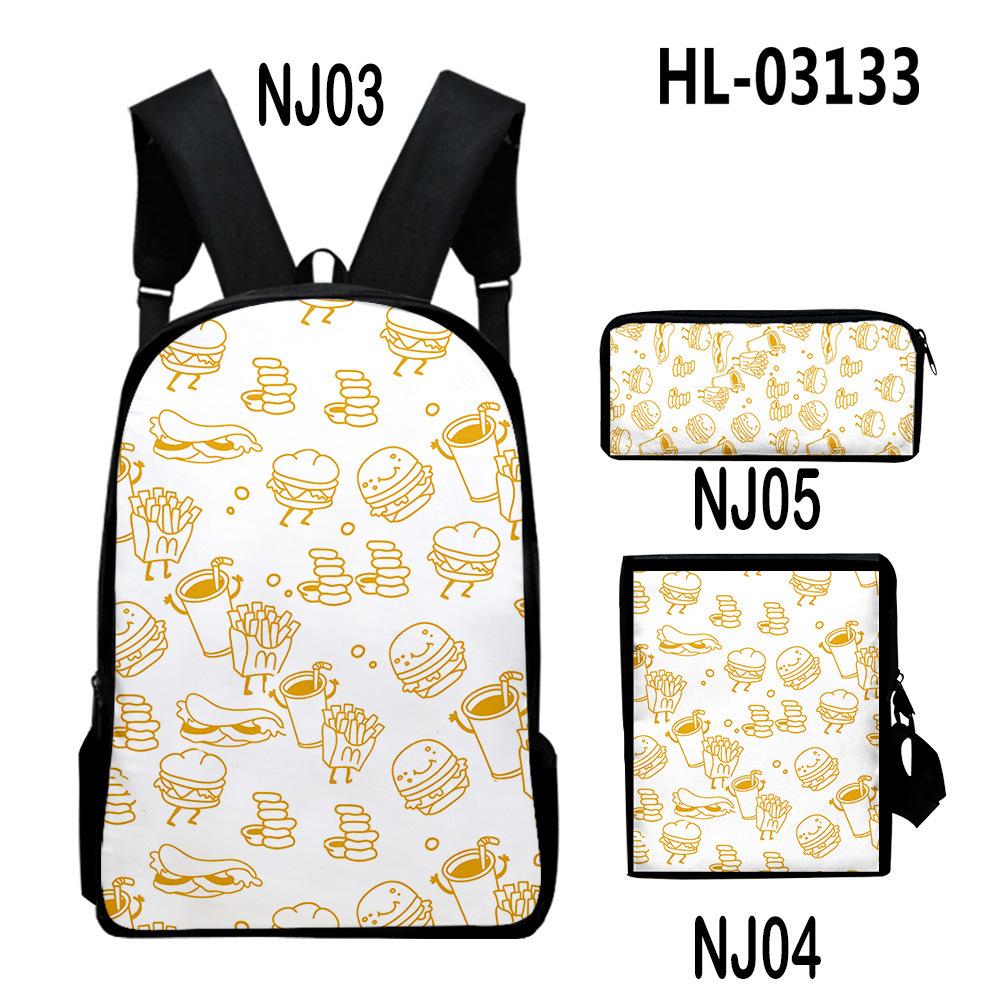 Harajuku Popular Cool Food 3D Print 3pcs/Set Pupil School Bags Laptop Daypack Backpack Inclined Shoulder Bag Pencil Case