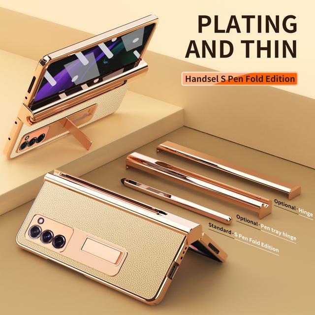 Anti -Scratch Plating Leather Cover Case For Samsung Galaxy Z Fold 4 3 Fold4 Fold2 Fold3 Fold 2 5g Glass Protector Film Coque