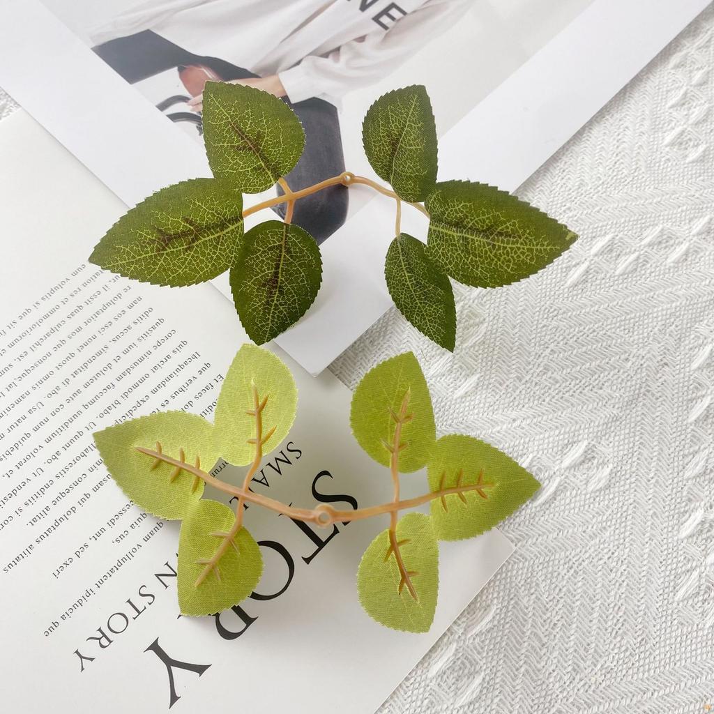 Direct Sales Simulated Leaf Silk Screen Printing Rose One-Piece Six-Leaf Green Plant Accessories Bundle Wall Decoration