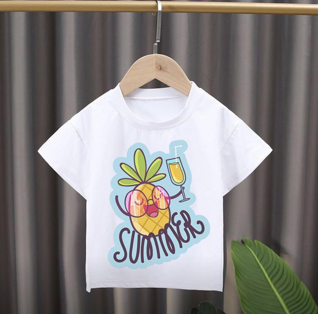 New Style Childrens Cartoon Fruit Print Roundneck Shortsleeved Tshirt Girl Clothes Boys Clothes Kids Clothes Modal Fabric