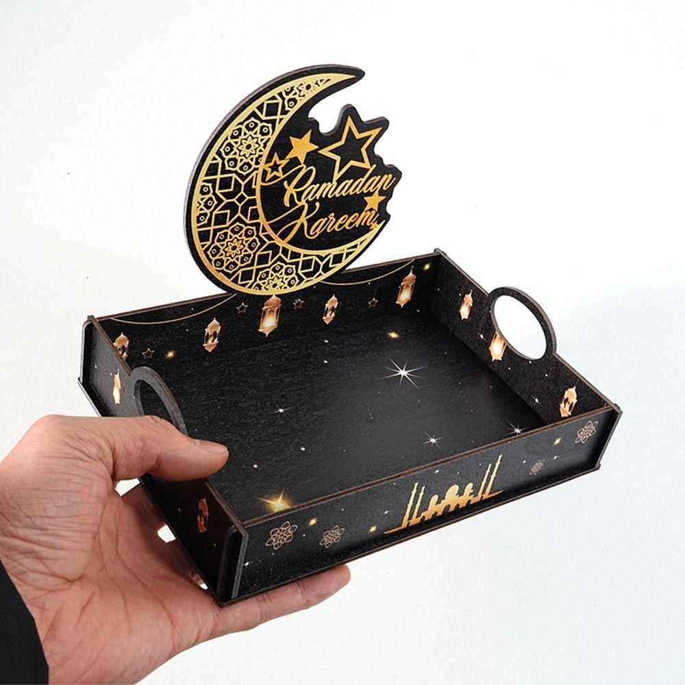 Star Moon Ramadan Wooden Tray Detachable Handmade Middle Dessert Container Funny Eid Mubarak Snack Tray Ramadan Festival