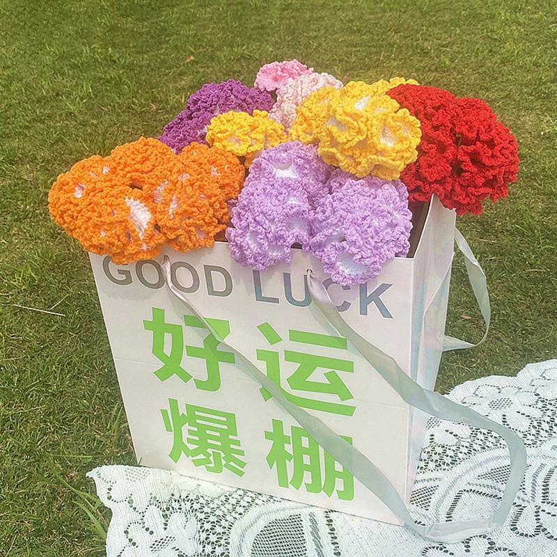 5/10Pcs Tulip Carnation Flower Bouquet Hand Woven Flower Artificial Flowers Knitting Flower Rose Mother'S Day Birthday Gift
