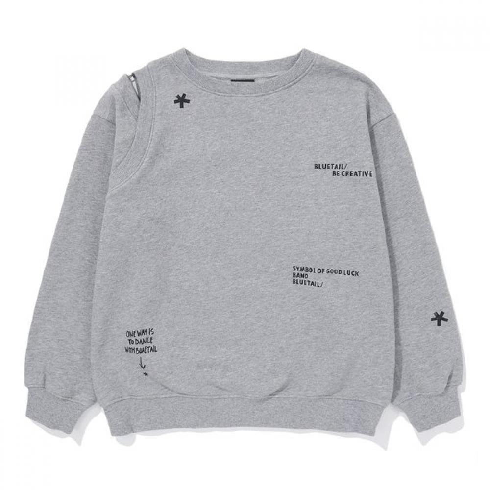 Bluetail Melange Gray Shoulder Slit Sweatshirt Aaa2ts08mg