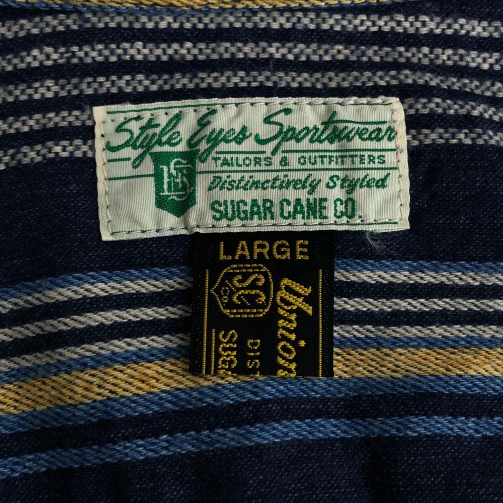 SUGAR CANE Toyo Enterprise Border Long Sleeve Cotton Shirt LARGE Blue Men's Used