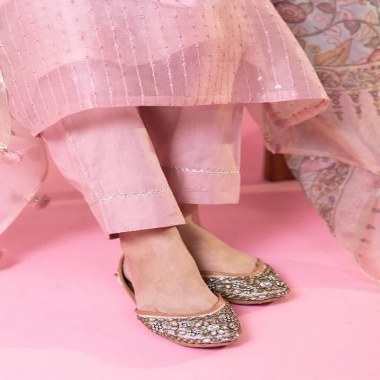 Blush Pink Silk Kurti Set with Kalamkari Floral Printed Organza Dupatta