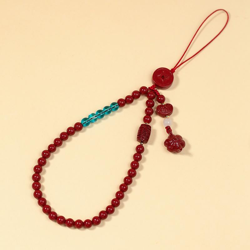 New Natural Cinnabar Wrist Phone Chain Pendant, Phone Case Accessory, Exquisite Wrist Strap for Women and Men