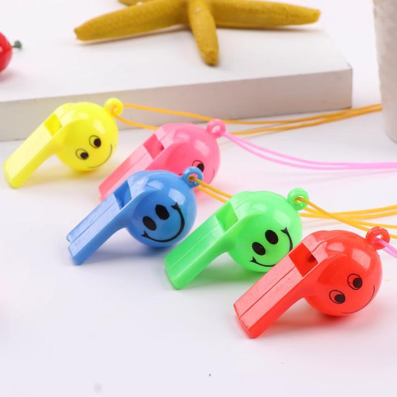 5/10/20PCS Plastic Colorful Smile Face Whistle with Rope Featival Atmosphere Noise Make Party Game Referee Cheerleading Prop ZYF