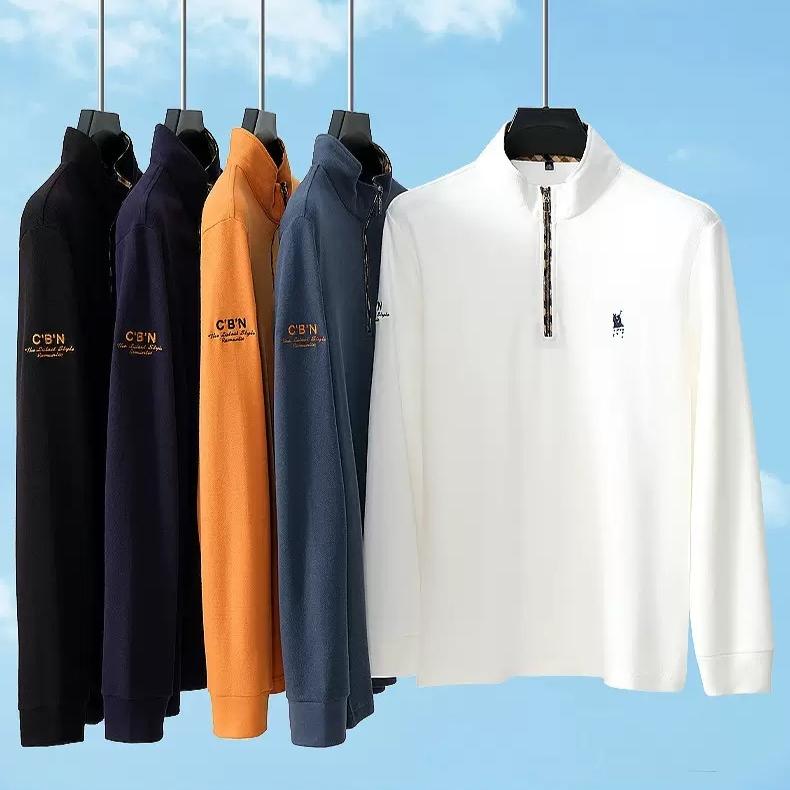 Trend Hub High End 100% Cotton Long Sleeve T-shirt Men's Standing Collar Fashionable Embroidery Paul Casual Sports Polo Shirt