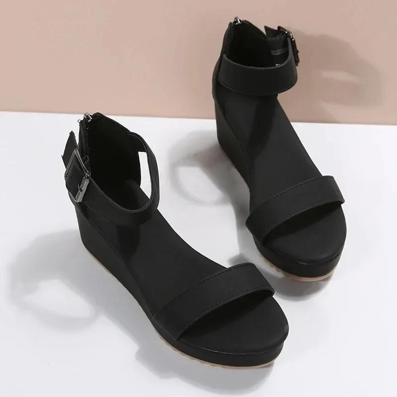 Keilabsatz-Sandalen mit dicker Plateausohle für Damen, Sommer, Reißverschluss, Absatz, Sandalen, Damen, rutschfest, offene Zehenpartie, Freizeitschuhe, Größe 43