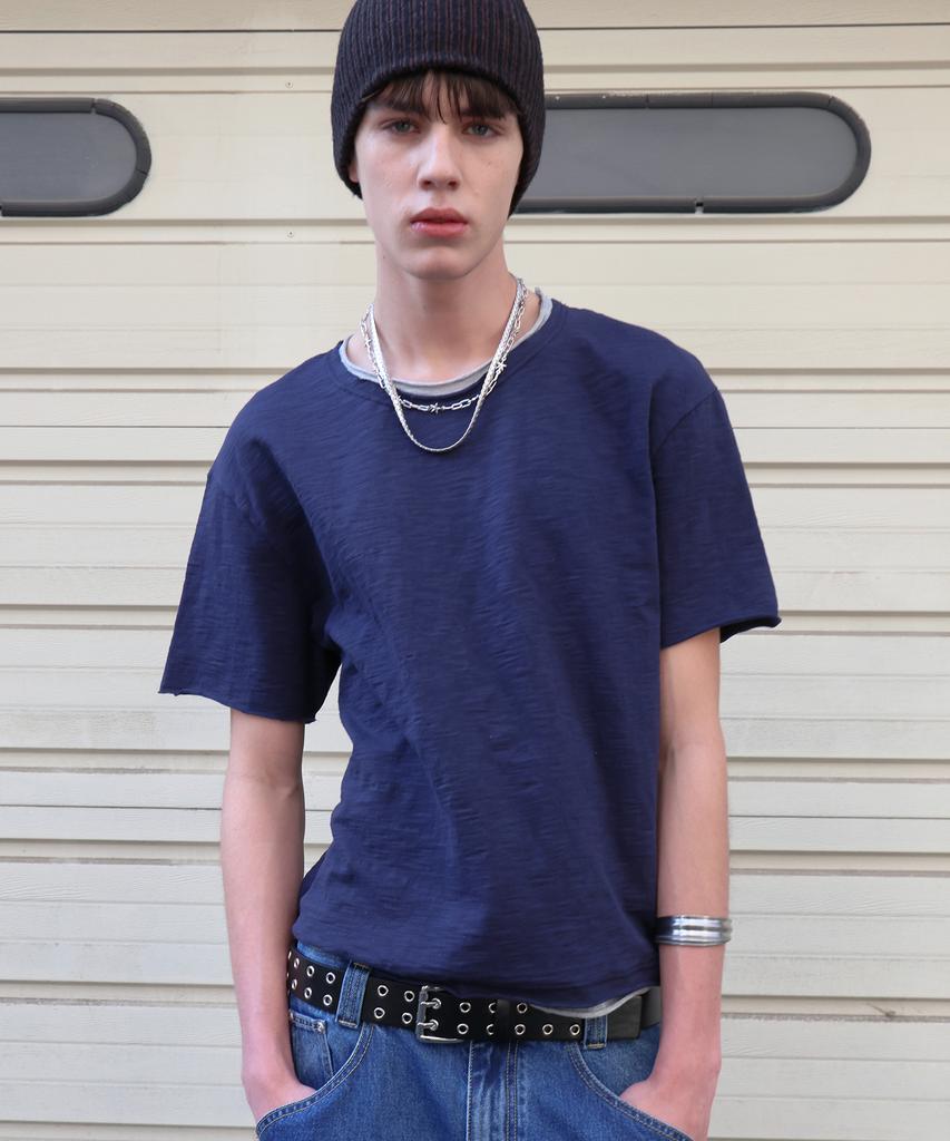 DOFFJASON Cutoff Layered Slub T-Shirt Navy
