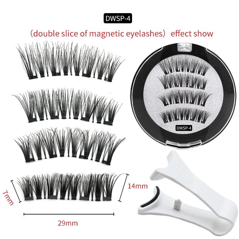 Europäische und amerikanische grenzüberschreitende Hot Sales Magnetische falsche Wimpern Klebstofffrei 4 Magnet Wimpern mit Clip Set Wiederverwendbare Wimpern