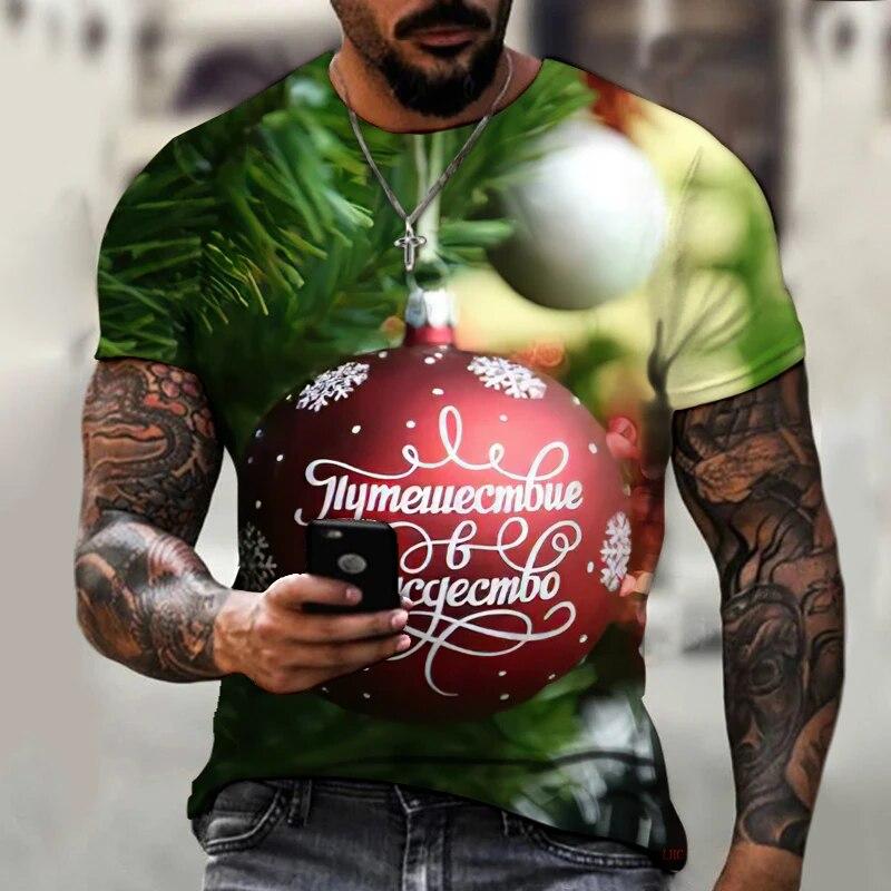 Letní pánské tričko s designem vánočního stromu 3D tisk vzor trička volný, velmi velké, ležérní tričko pohodlné osobní 5XL