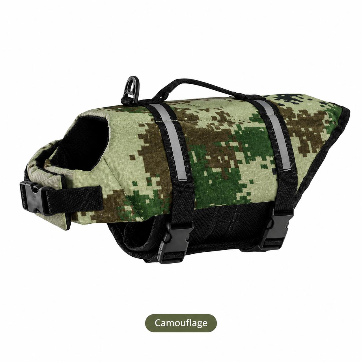 Hunde Schwimmweste Reflektierend Verstellbar Haustier Schwimmweste Erhöhte Auftriebskraft Sicherheit Schwimmbekleidung Mit Rettungsgriff Für Hunde (Camouflage,M) camouflage