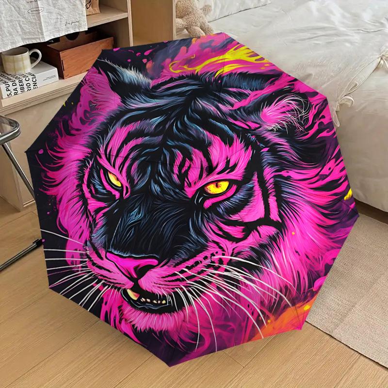 

1pc Tiger Print Fashionable Automatic Opening/Closing Folding Umbrella with 8 Iron Bones, Plastic Handle yy251015058
