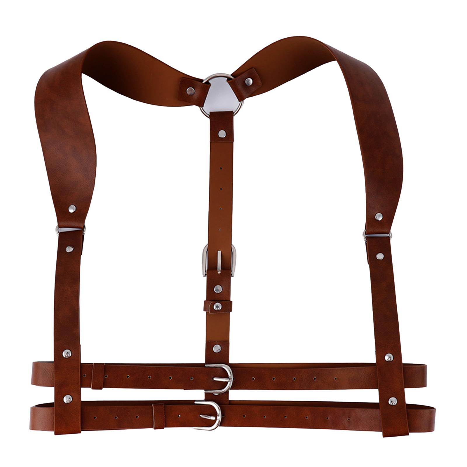 

Панк нагрудная цепь ремень унисекс халтер портупея нагрудная цепь для танцев выпускного вечера рок-групп ПУ ремень портупея ролевые принадлежности коричневый