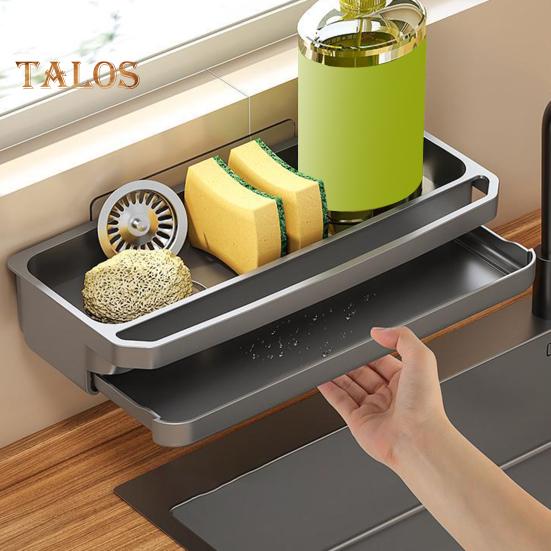 Sink Drain Rack with Hanging Rod Chopstick Holder Rust-Resistant Simple Installation Kitchen Countertop Organizer with Removable Tray