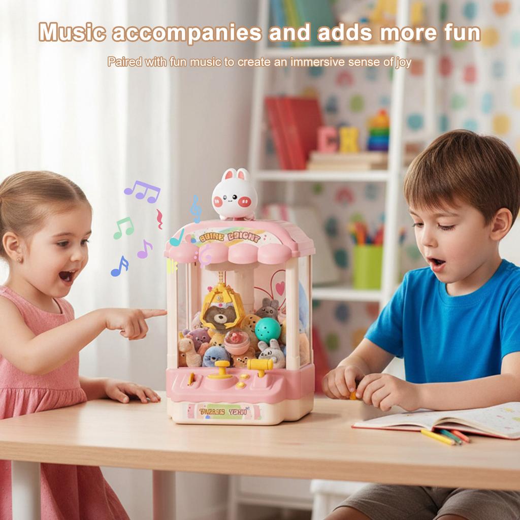 Lovely Claw Machine with Sound & Plush Toys Mini Plush Toys Prize Dispenser USB Charging Birthday Gifts For Girls 3 To 8 Years