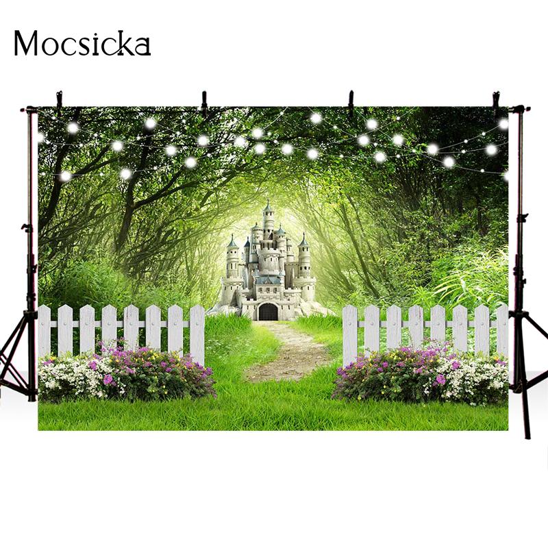 Mocsicka Spring Forest Photography Background Castle Grass Decoration Studio Props Child Portrait Photo Backdrop Banner