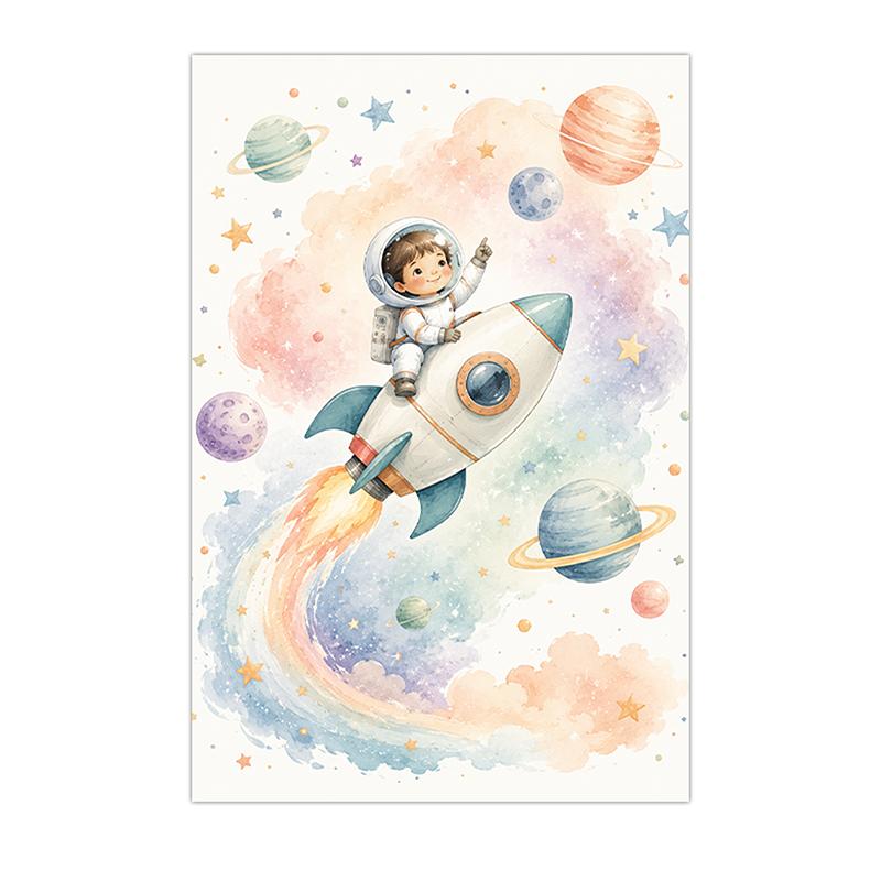 Nursery Wall Art Space Astronaut Animal Poster Print Canvas Painting Moon Planet Rocket Baby Room Wall Decor