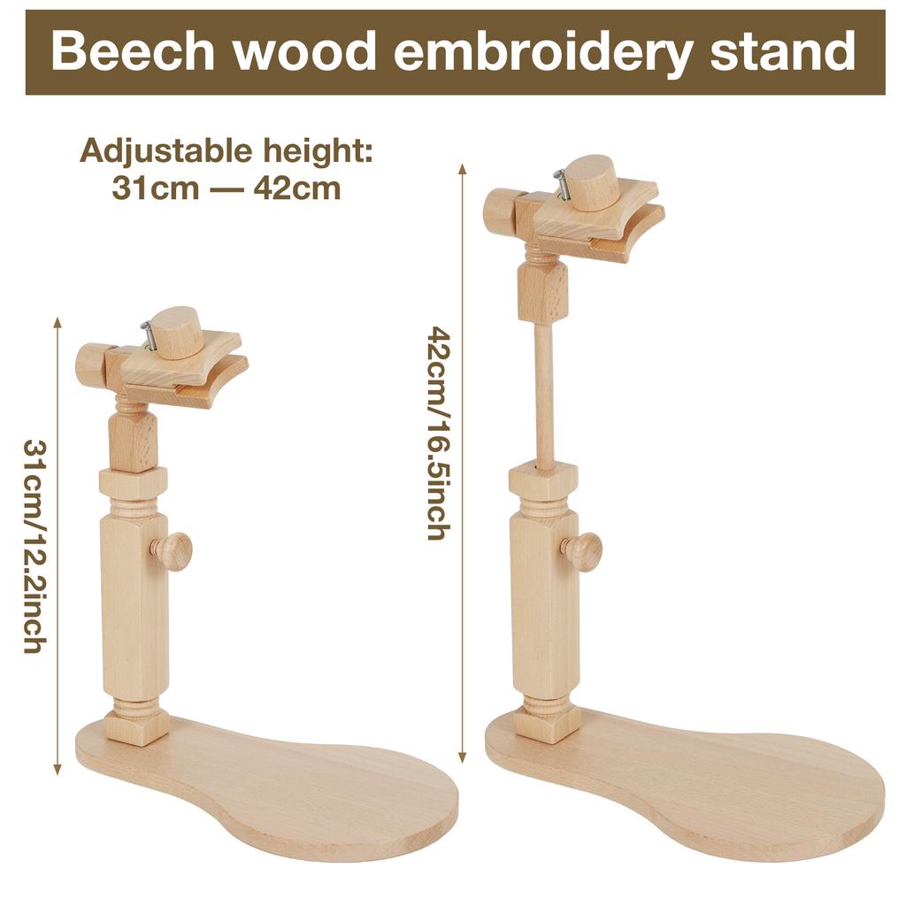 Embroidery Hoop Stand Adjustable Beech Wood Cross Stitch Stand Rotated Embroidery Frame Stand for Art Craft Sewing Needlework
