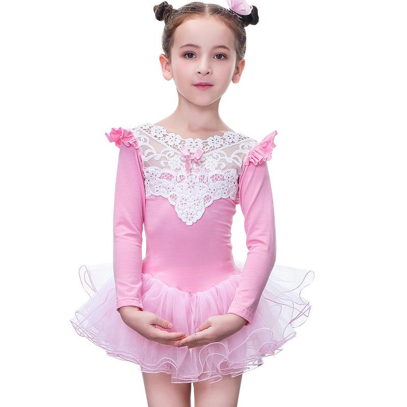 2021 Girls' Ballet Dance One-Piece Lace Skirt Suit
