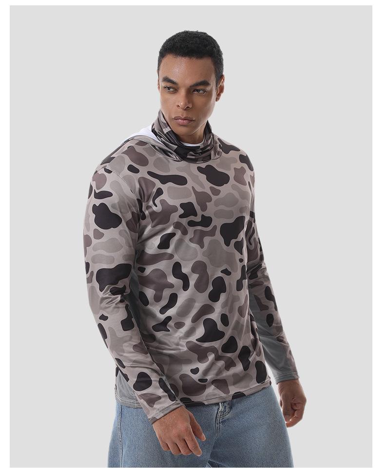 Men's Camouflage Quick-Dry Mesh Fishing Hoodie with Sun Protection Mask