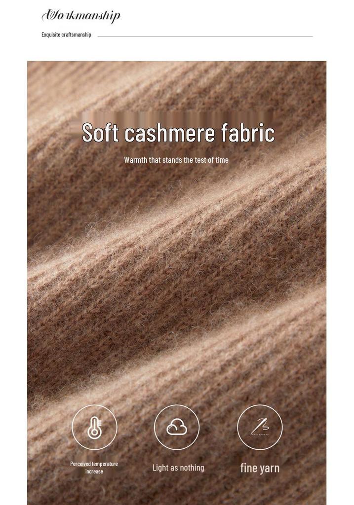 Ribbed V-Neck Cashmere Sweater - 2026 Autumn/Winter Women's Loose Plus Size Pullover