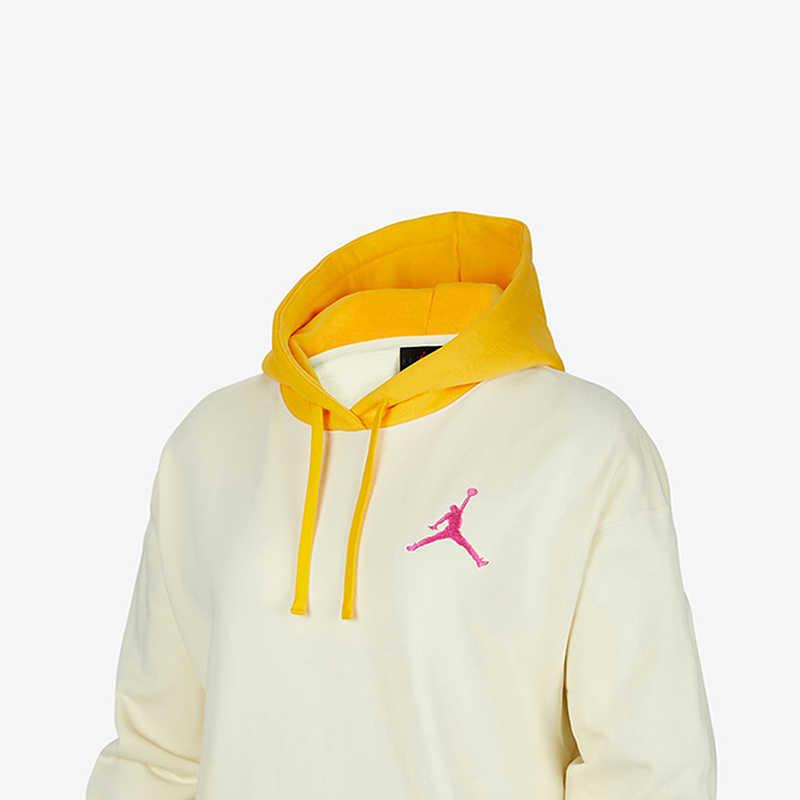 Jordan Flight Color Block Hooded Pullover Long Sleeve Fleece American Sweatshirt Women Sweatshirt Off-White FB7657-113
