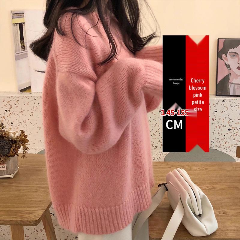 Mléčně žlutý mohérový volný pletený svetr - Dámský jarní/letní petite líný styl, silný kulatý výstřih, pulovr