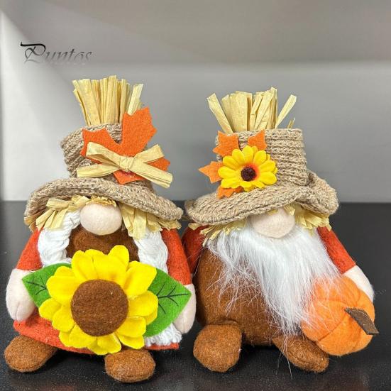 Rustic Sunflower Party Supplies Thanksgiving Plush Gnome Decoration, Fall Scandinavian Tomte Dwarf Figurine, Stuffed Pumpkin Seasonal Tiered