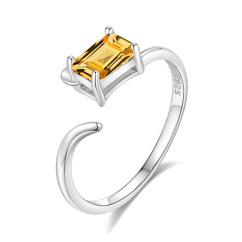 S925 Pure Silver Crystal Open Ring, Adjustable Size, 6 Colors Optional, Minimalist Korean Style Band Jewelry Gift for Girlfriend