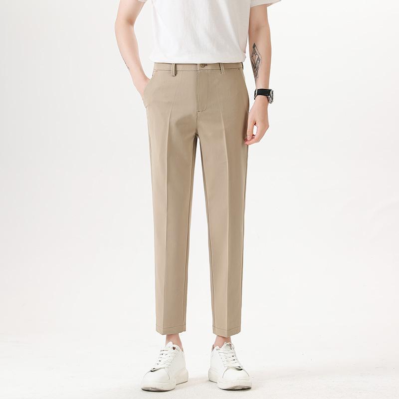 Light Luxury Men's Casual Small Trousers Elastic Small Straight Men's Trousers Nine-point Trousers Color Spinning Youth Trousers Men