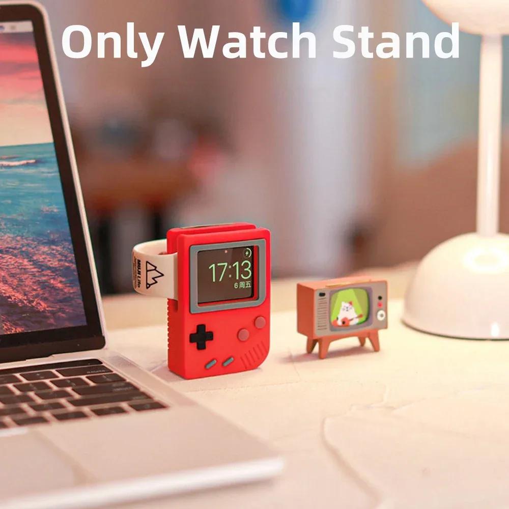 Schreibtischhalter für Apple Watch Lade-Ständer Retro-Computer-Muster Ladebasis für iWatch 8 7 6 5 4 3 2 SE Silikon-Dock