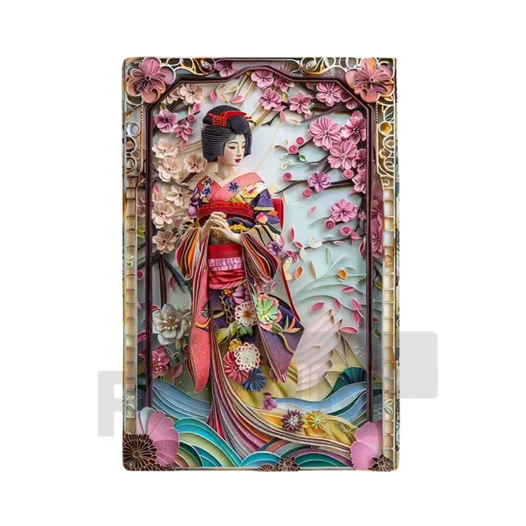 Panneau Métal Kimono Geisha Japonaise, Affiche Art Élégant Japon Fleurs de Cerisier 2D, Décor Mural Maison, Chambre, Bureau, Izakaya, café, Studio