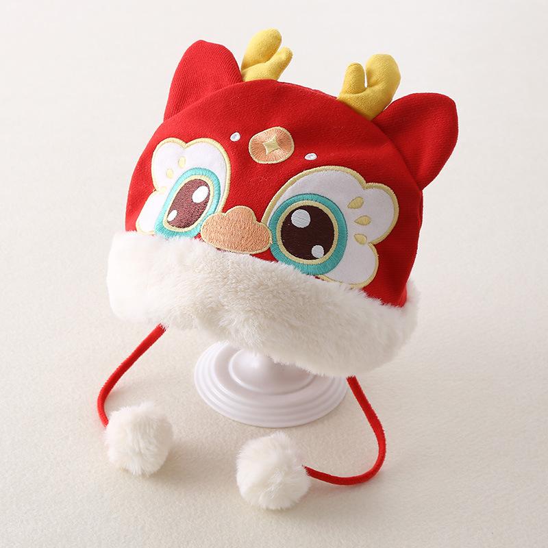 

New Baby Red New Year Hat Winter Windproof Warm First Birthday Infant Festive Toddler Cute Thickened Cold Proof Headwear Gifts