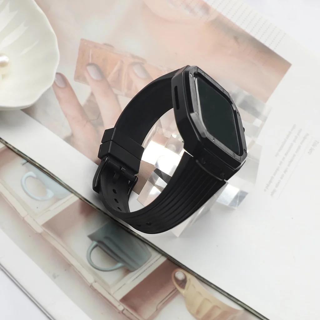 Luxury Modification Kit Metal Case+TPU Strap Replacement Accessories Compatible for I Watch Series 9 8 7 45mm 6 5 4 Se 44mm