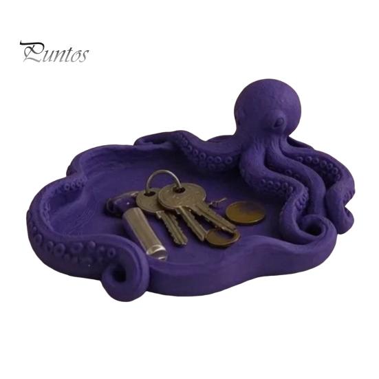 3D Printed Octopus Organizer Storage Tray, Printing Molding, with Tentacle Matte Black Tray Groove Integrated for Keys Jewelry Stationery Decorative