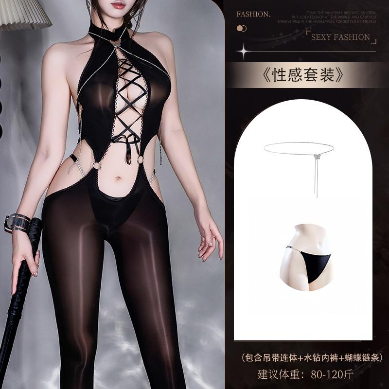 Sexy Underwear Oily Stockings Hip Skirt Oily Sexy Backless Diamond Chain Love 'fun Tone Qqny