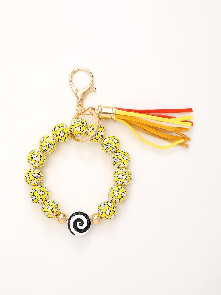 Independence Day & Halloween Sports Style Wooden Bead Keychain Bracelet