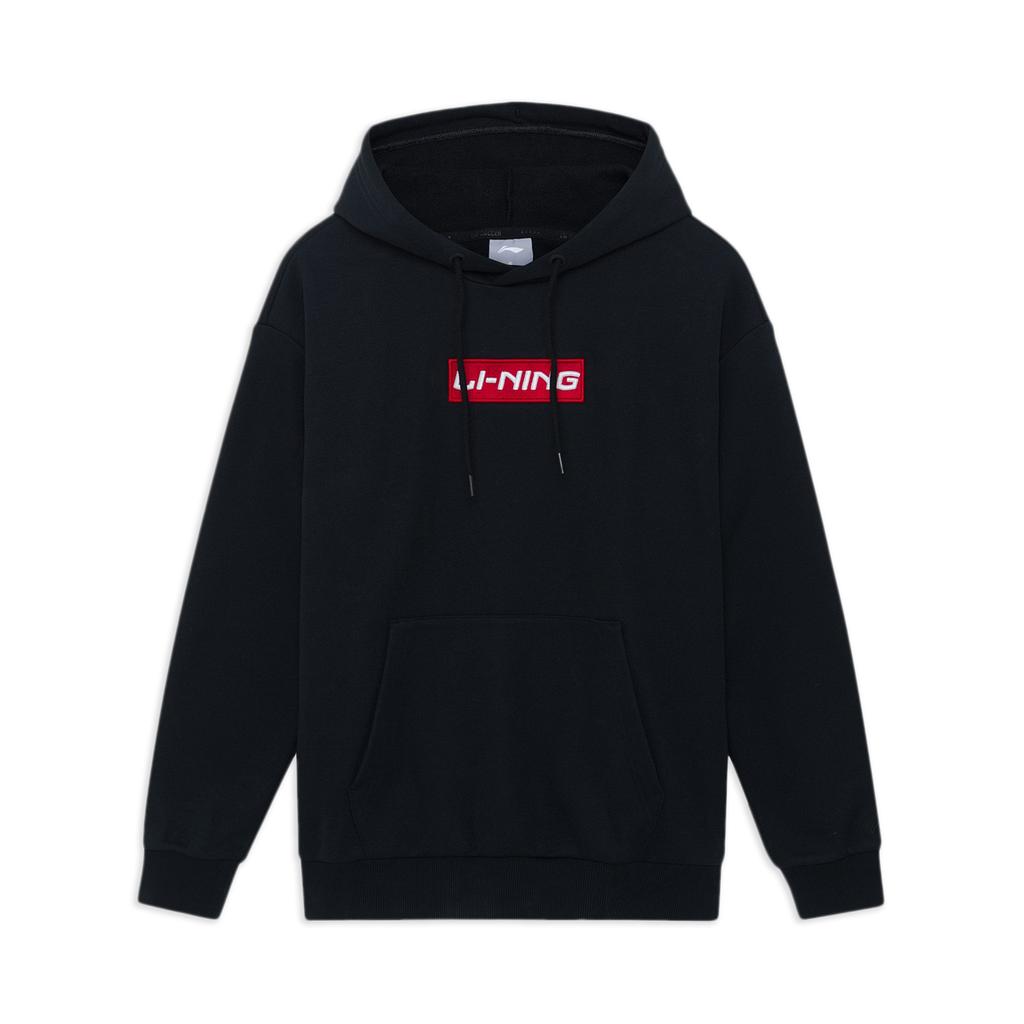 Li Ning Embroidered Logo Fleece Casual Hoodie Unisex Hoodies Black YWDS491-2