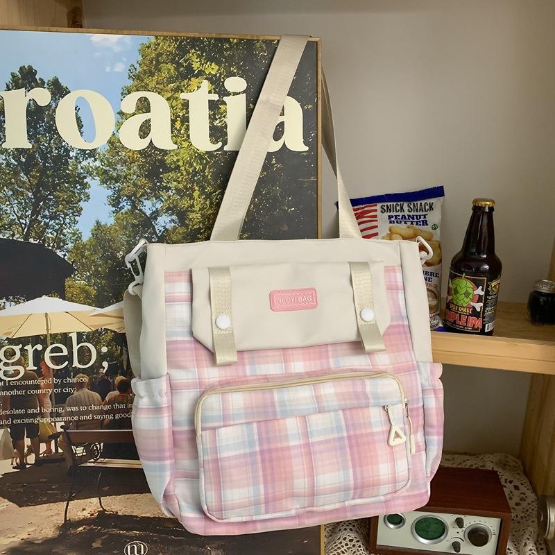 New Large-capacity Make-up Bag Trendy and Fashionable Plaid Junior High School College Student Backpack Two-piece Backpack Fashionable