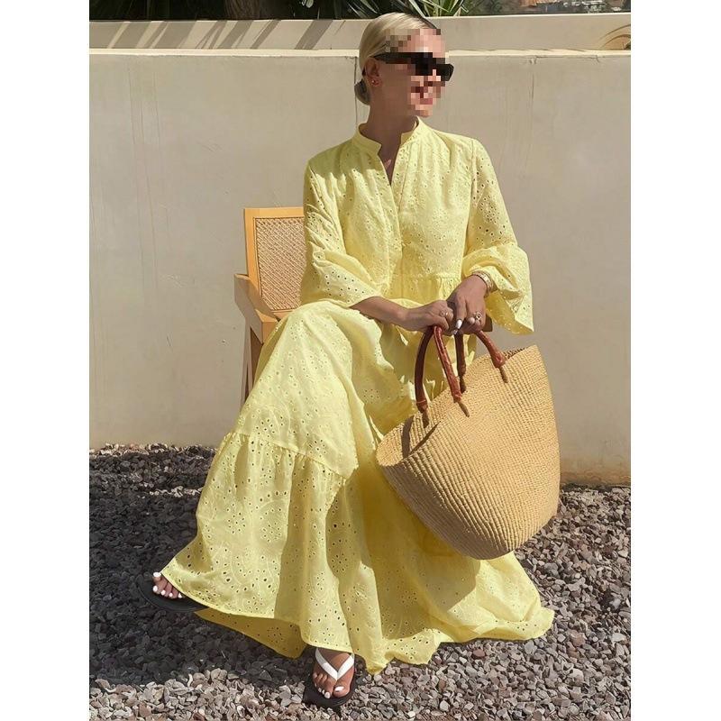European and American casual vacation style medium and long dress women's summer new temperament loose skirt